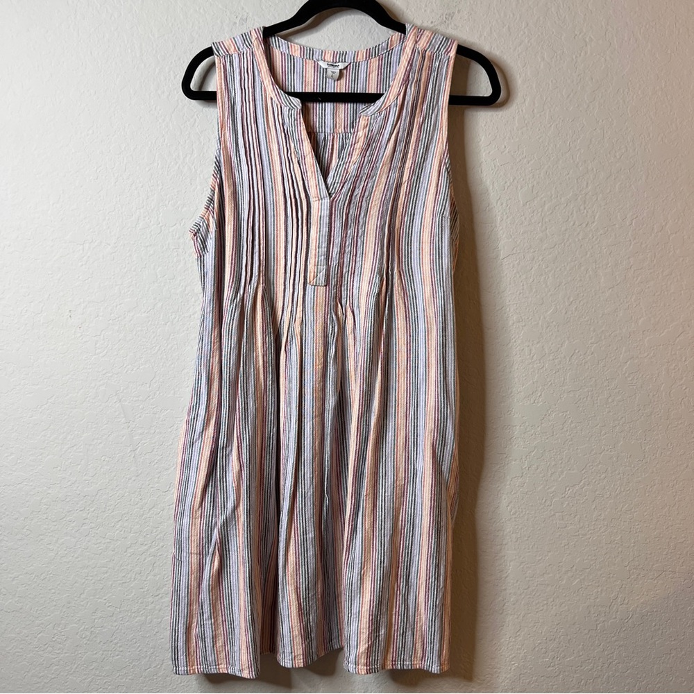 Sonoma Linen Blend Multicolor Striped Sleeveless Casual Dress Large Normcore